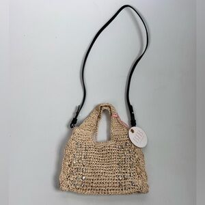 NWT BTB Los Angeles Bardo Crystal Purse Mini Straw Shoulder Tote Raffia Woven